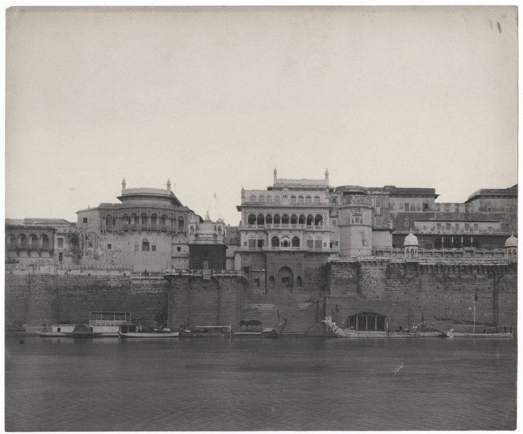 Ramnagar Fort seen from the Ganges in an early photograph